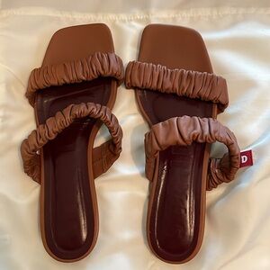 STAUD Maya Ruched Leather Slides